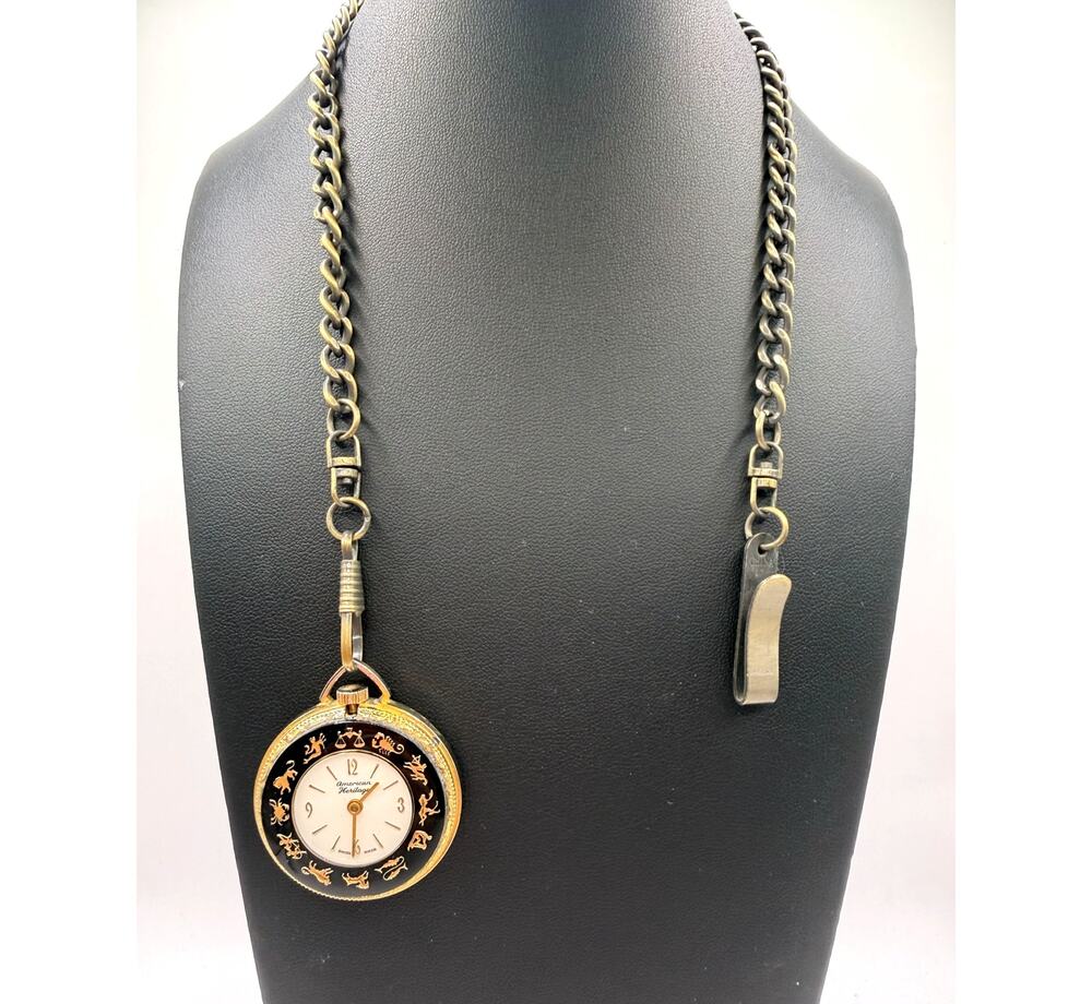 Vintage American Heritage Astrological Zodiac Pendant Watch W/Chain
